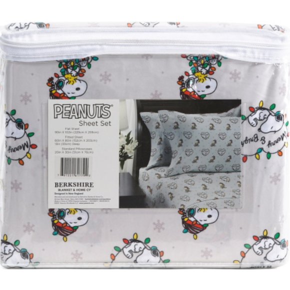 NWT TWIN Peanuts Snoopy Christmas Lights Sheet Set - Picture 1 of 2